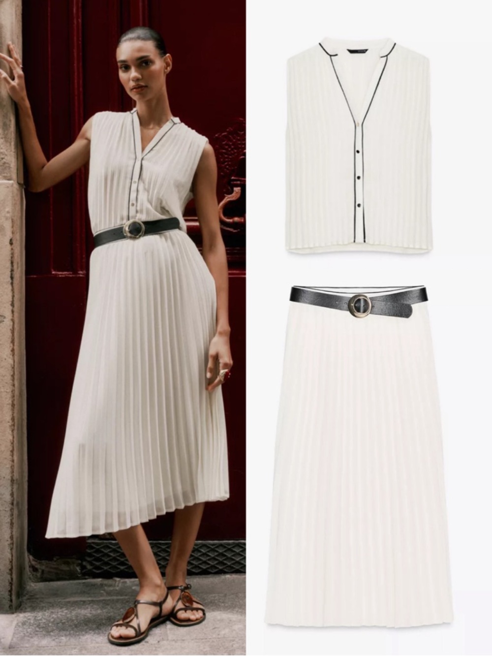 Zara 2-Piece Pleated Belted Skirt and Top